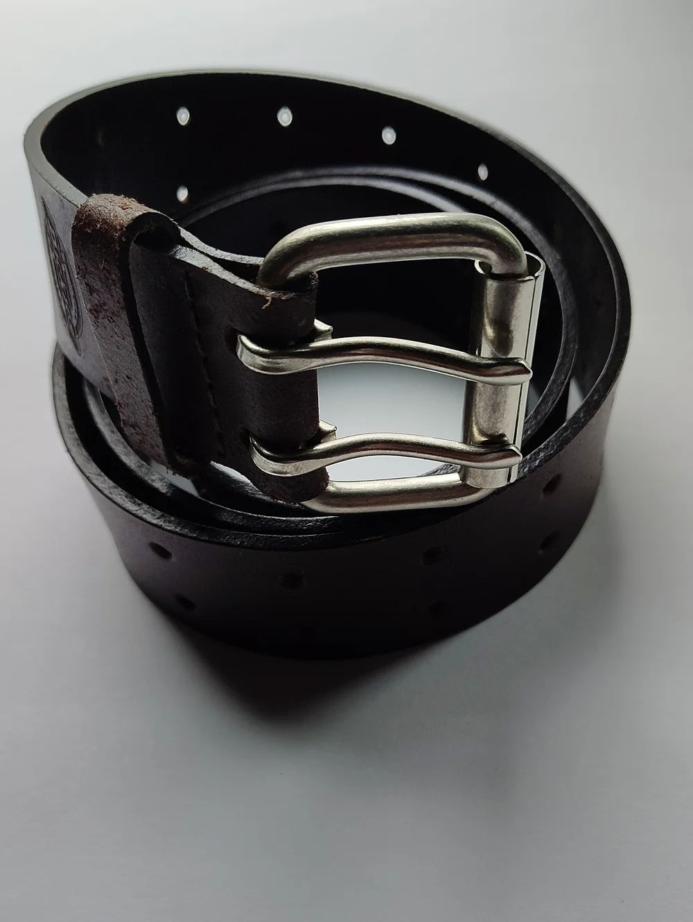 Dickies Men's Size 36 Dark Brown Double-Prong Leather Belt with Silver Buckle WM